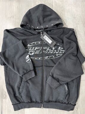 Men’s Gray ‘Supply & Demand' Stud-Trim Zip Hoodie NWT
